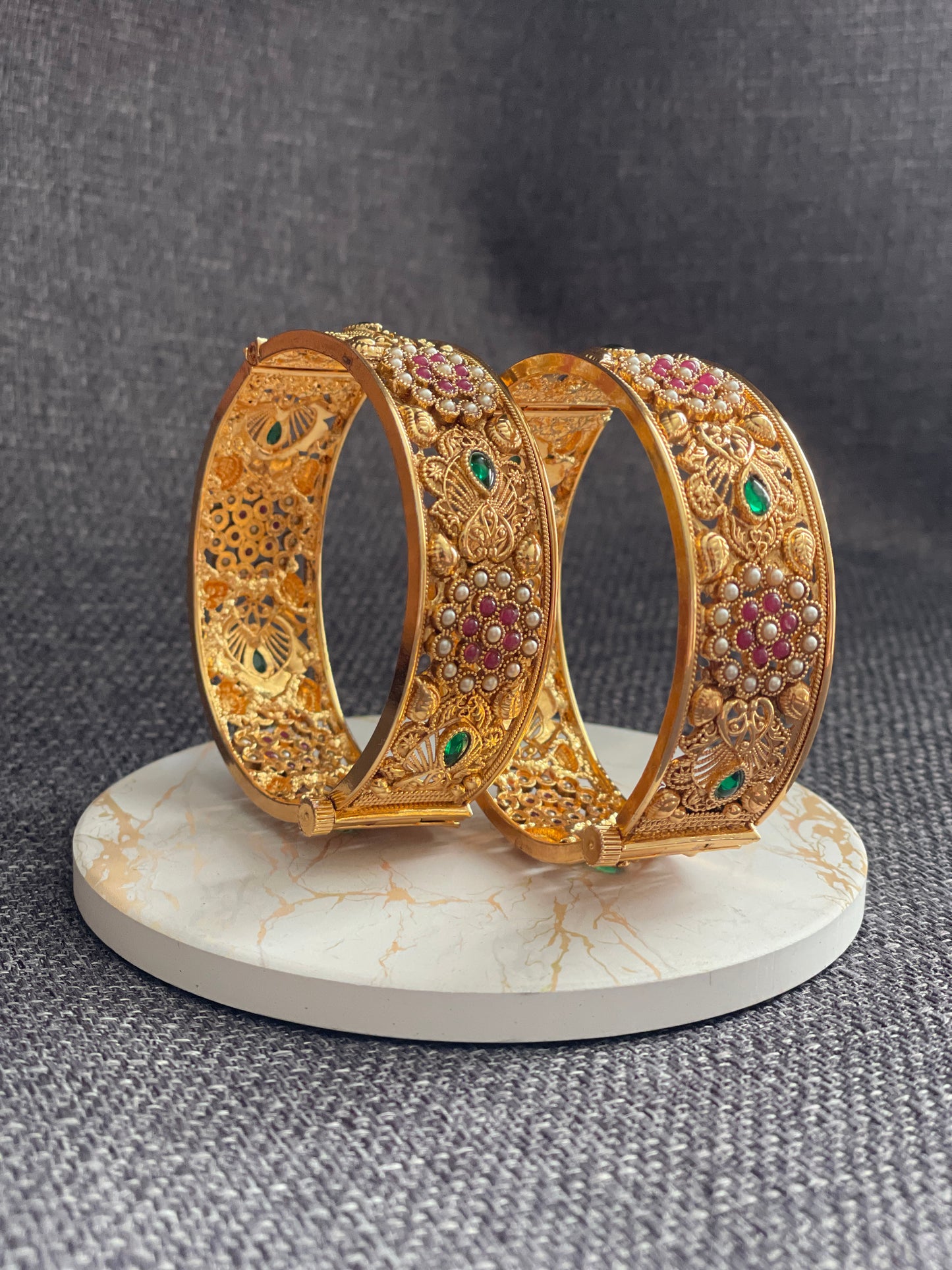 SHASHI - Gold plated Temple style openable Kada/Bangles - HOUSE OF SAANVI