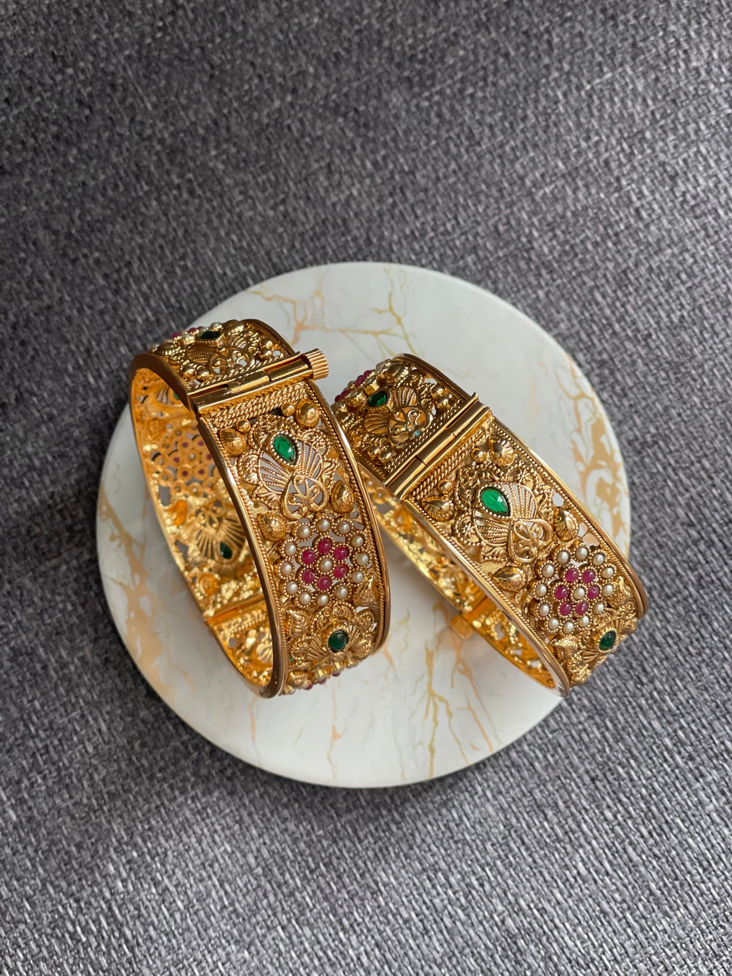 SHASHI - Gold plated Temple style openable Kada/Bangles - HOUSE OF SAANVI