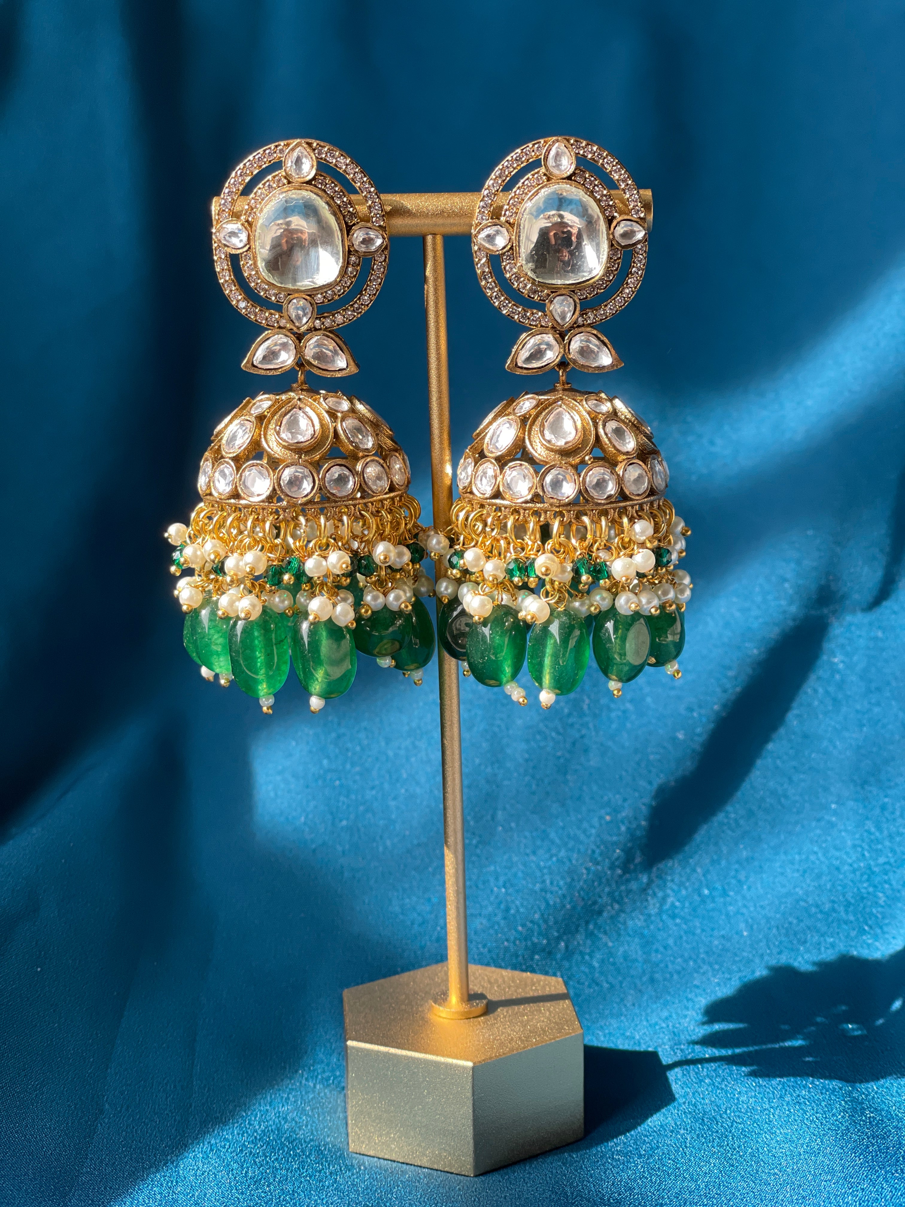 Peach Dramatic Stud Pachi Kundan Jhumka Earrings – Viari