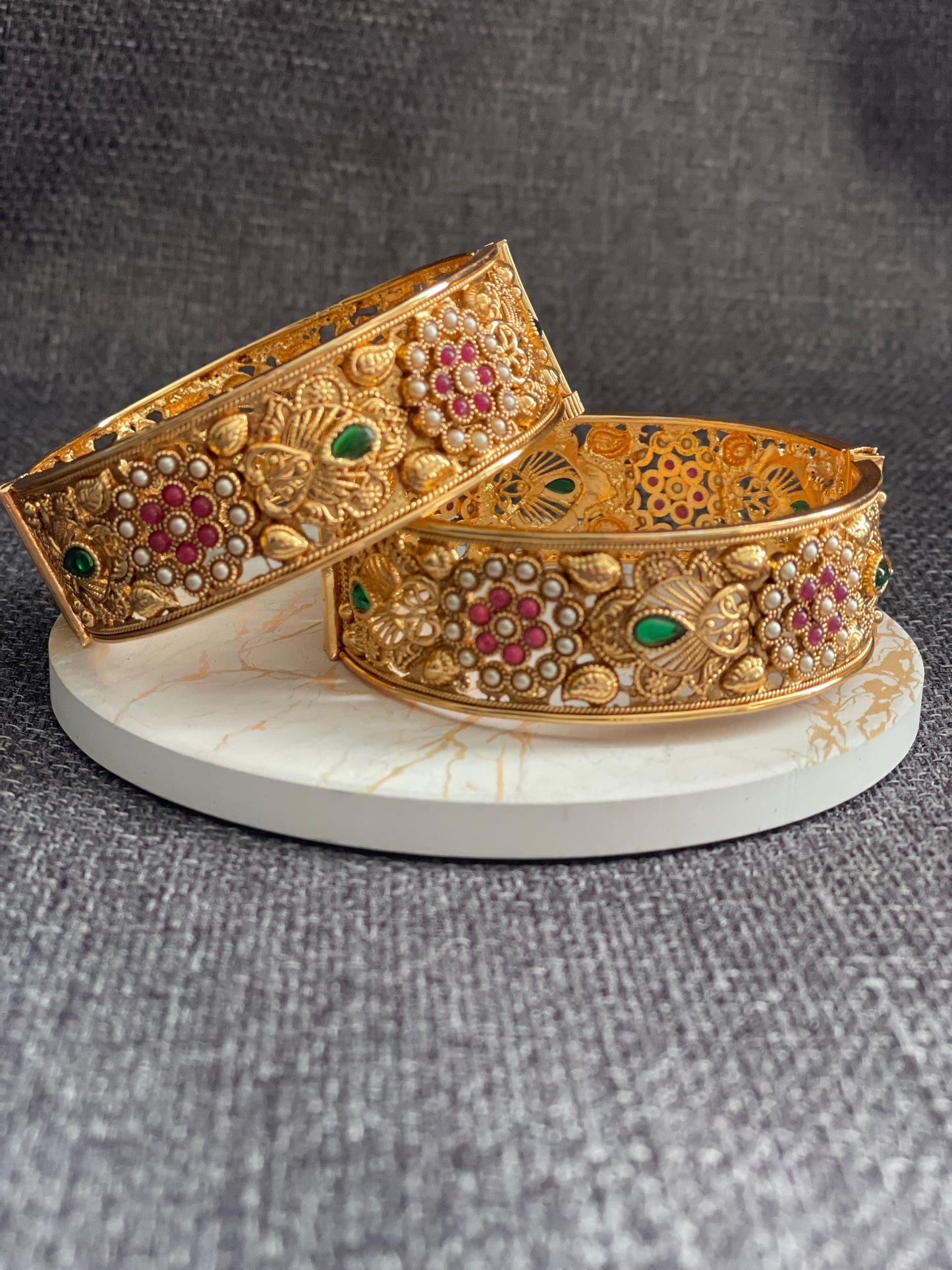 SHASHI - Gold plated Temple style openable Kada/Bangles - HOUSE OF SAANVI