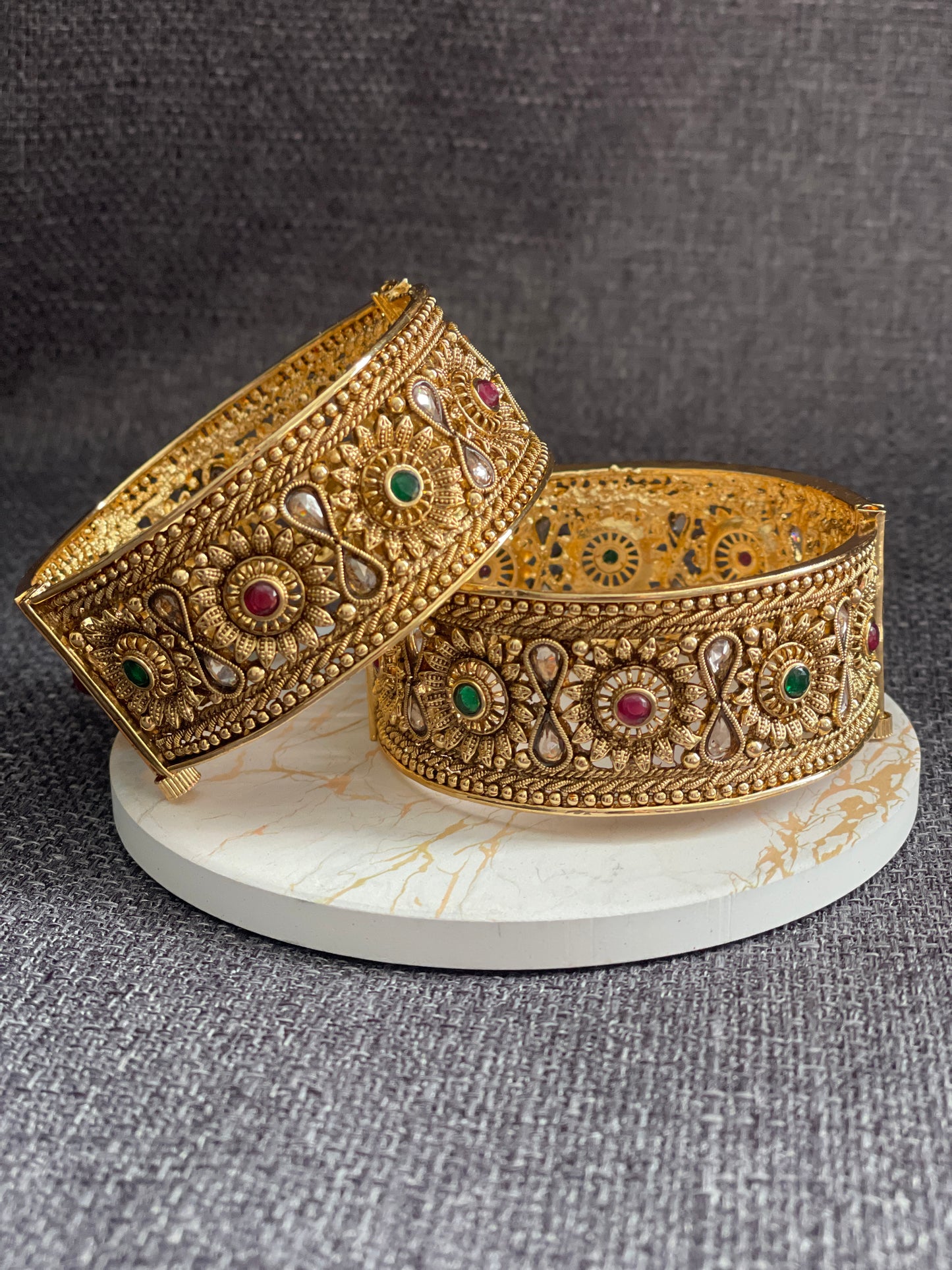 KASHI - Gold plated Temple style openable Kada/Bangles - HOUSE OF SAANVI