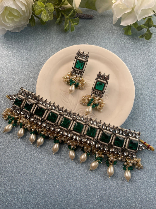 RAMYA choker set - Emerald - HOUSE OF SAANVI